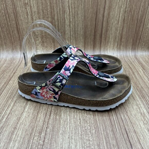 Birkenstock Gizeh Birko-Flor Supernatural Flower Navy Sandals 38/7 - Picture 1 of 8
